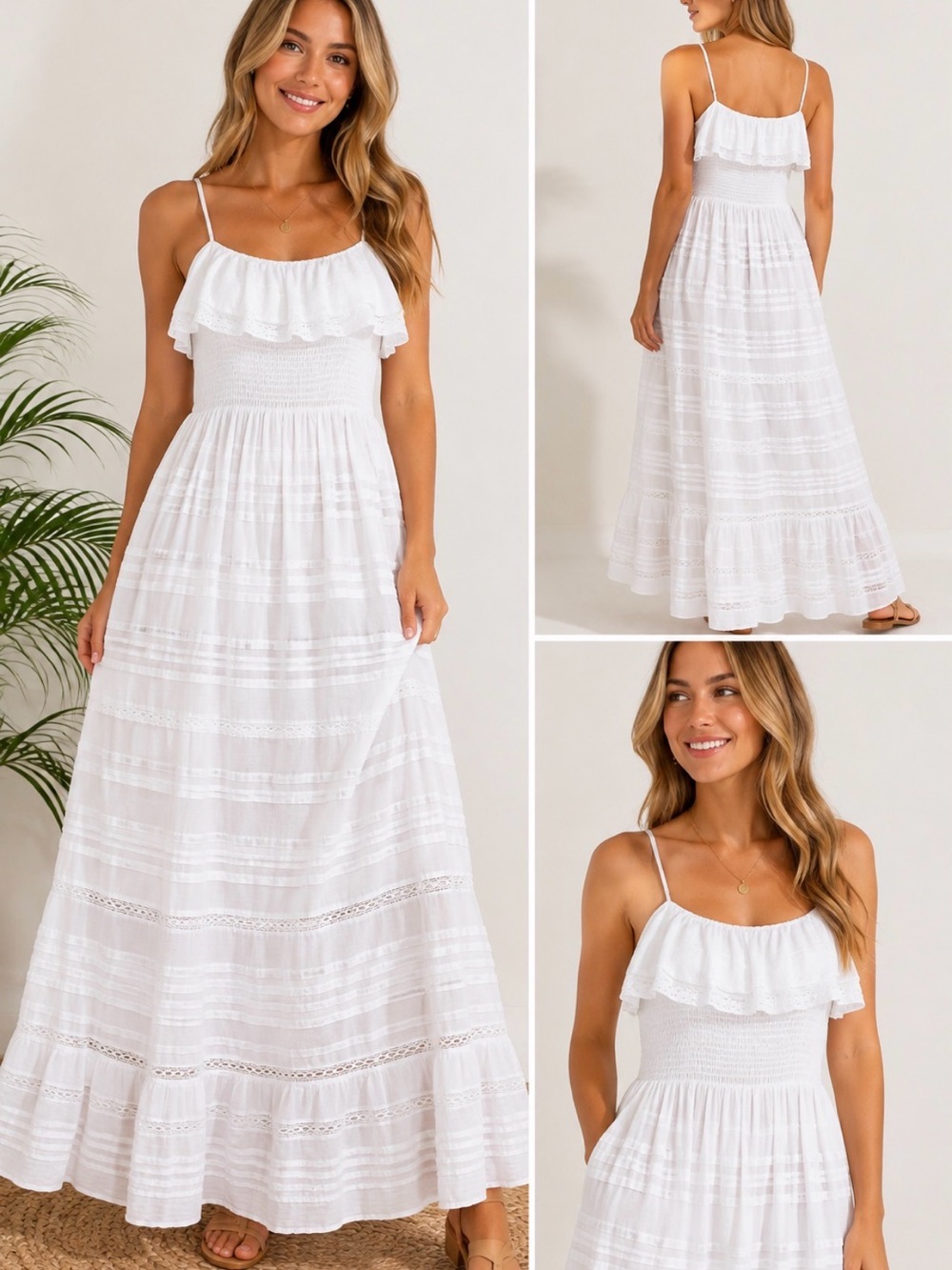 Vineyard Vines White Smocked Ruffle Maxi Dress Size M NWT Coastal Resort